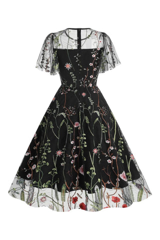 Atomic Black Floral Mesh Embroidered Dress