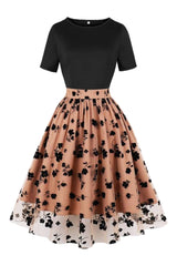 Atomic Black and Brown Floral Mesh Overlay Dress