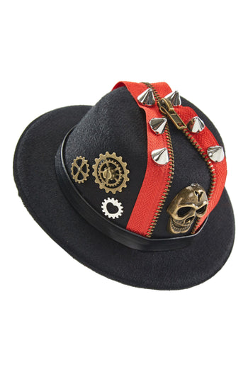 Atomic Black and Red Zipped Skull Steampunk Hat