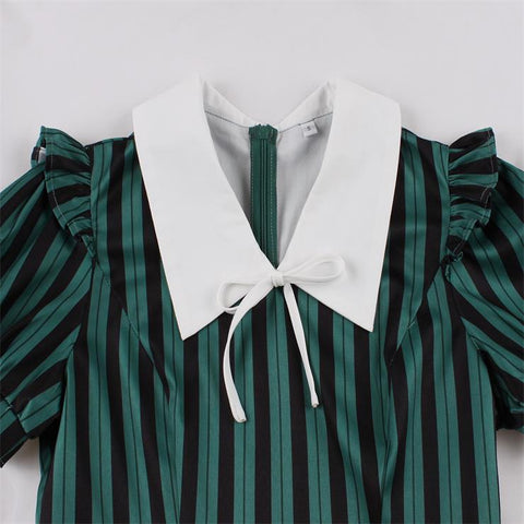 Atomic Green and Black Striped Collar Bow Dress