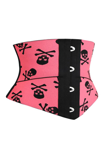 Atomic Pink and Black Crazy Skulls Underbust Corset | Halloween Outfit | Corset Outfit