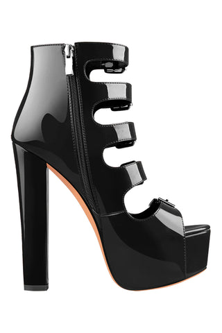 Only Maker Black Patent Leather Five Buckle Strap Heels