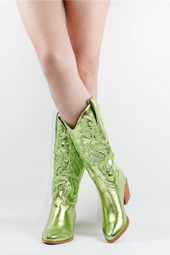 Only Maker Green Embroidered Mid-Calf Western Boots