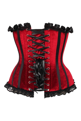 Top Drawer Premium Dark Red Velvet Steel Boned Burlesque Corset