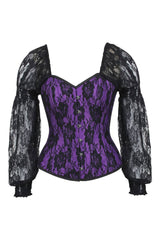 Top Drawer Premium Purple w/ Black Lace Long Sleeve Corset