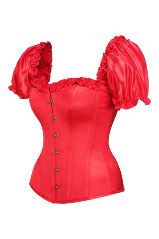 Top Drawer Premium Red Satin Overbust Corset w/ Sleeves