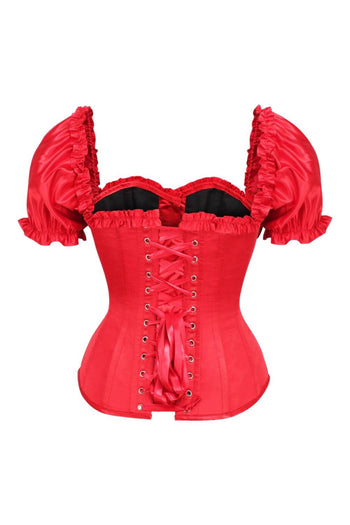 Top Drawer Premium Red Satin Overbust Corset w/ Sleeves
