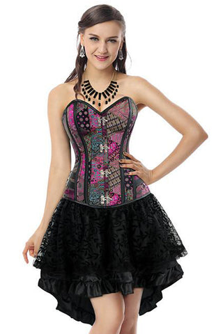 Steampunk Gothic Vintage Jacquard Overbust Corset And Skirt Set