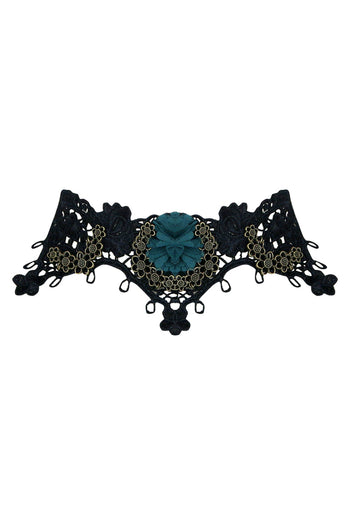 Atomic Black Lace And Green Flower Choker Necklace