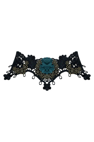 Atomic Black Lace And Green Flower Choker Necklace