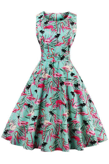 1950's Flamingo Print Swing Dress