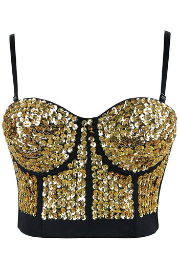 Gold Sequin Studded Sweetheart Top