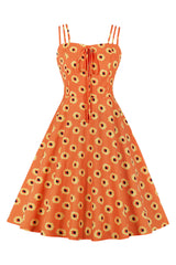 Atomic Orange Daisy Summer Swing Dress