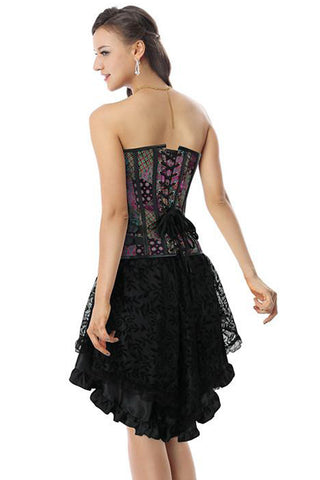 Steampunk Gothic Vintage Jacquard Overbust Corset And Skirt Set