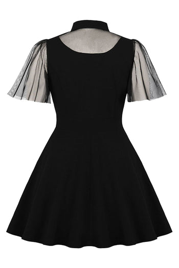 Gothic Black Short Sleeved Swing Dress