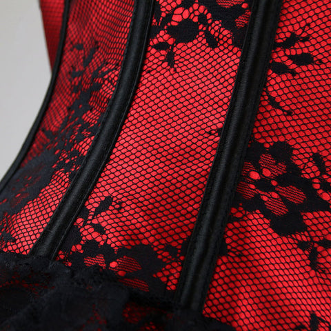 Red Floral Victorian Lace Corset Dress
