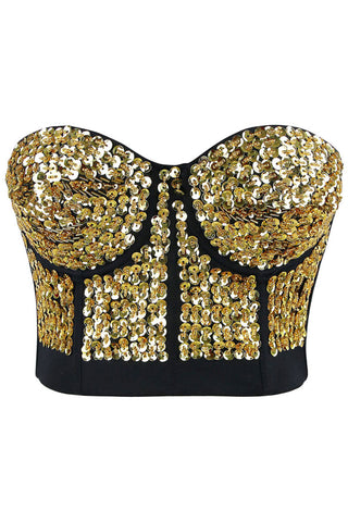 Gold Sequin Studded Sweetheart Top