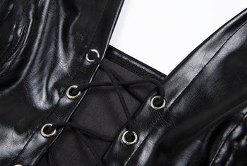 Black PU Leather Lace Up Crop Top
