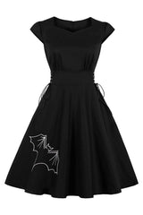 Black Embroidered Bat Midi Dress
