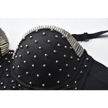 Metallic Rivets and Beads Clubwear Crop Top