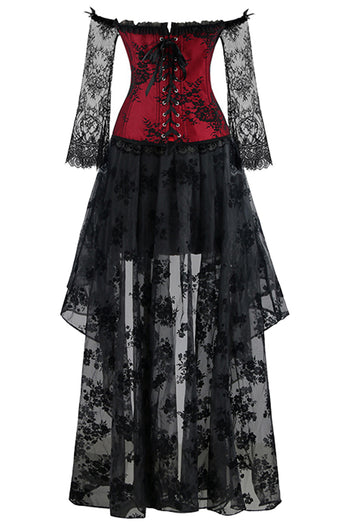Atomic Black and Red Victorian Gothic Corset and Skirt Set | Victorian Gothic Corset Outfit