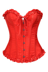 Atomic Red Victorian Ruffle Overbust Corset