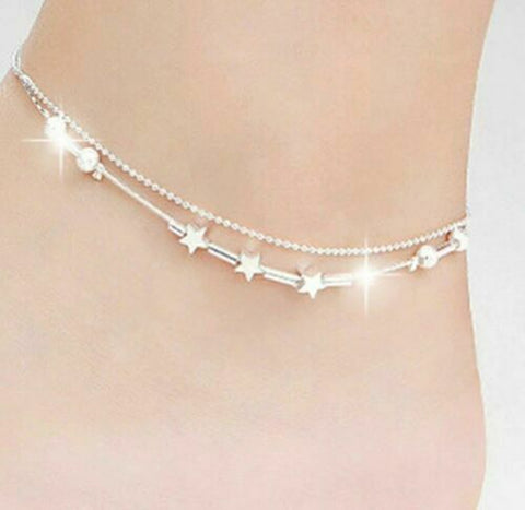 Atomic Silver Plated Star Chained Ankle Bracelet