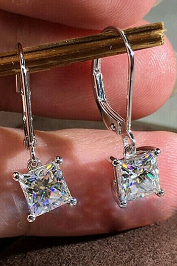 Atomic Silver Plated White Square Sapphire Earrings
