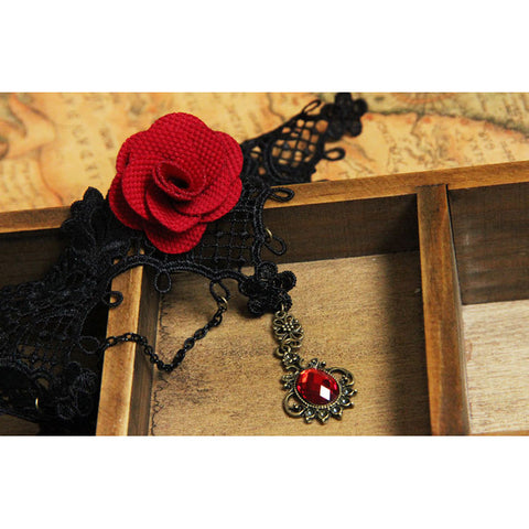 Red Rose And Pendant Choker Necklace