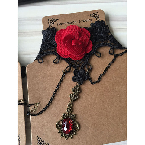Red Rose And Pendant Choker Necklace