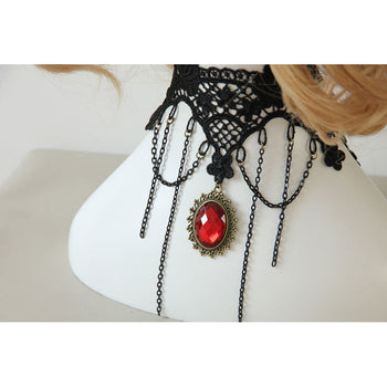 Black Lace And Red Pendant Choker Necklace