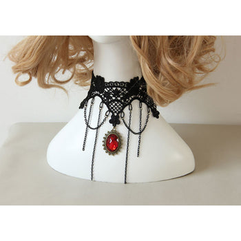 Black Lace And Red Pendant Choker Necklace