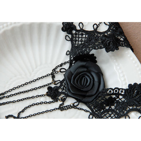 Black Lace And Rose Cameo Choker Necklace