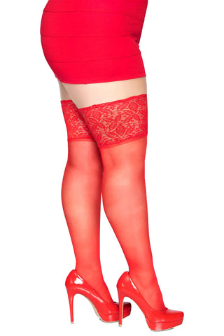 Leg Avenue Plus Size Red Clara Thigh High Stockings | Red Plus Size Stockings