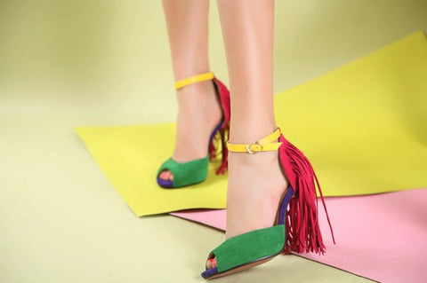 Only Maker Multicolor Fringe High Heel Sandals