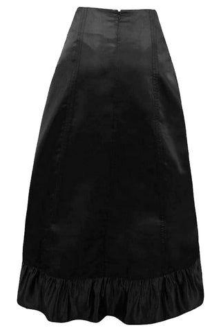 Premium Black Satin Hi-Low Ruched Ruffle Skirt