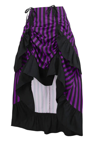 Premium Black and Purple Stripe Adjustable High Low Skirt
