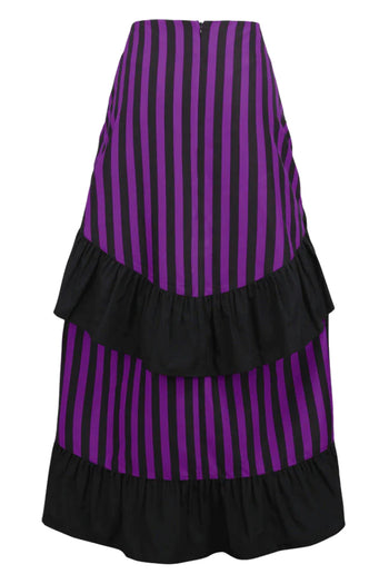 Premium Black and Purple Stripe Adjustable High Low Skirt