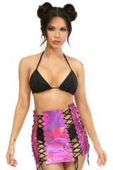 Premium Fuchsia Holo Lace-Up Skirt