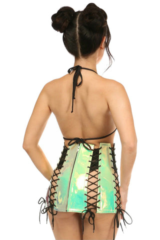 Premium Mint Holo Lace-Up Skirt