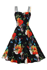 Atomic Black Floral Vintage Strappy Summer Dress