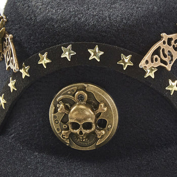 Atomic Black Starry Skulls Steampunk Top Hat