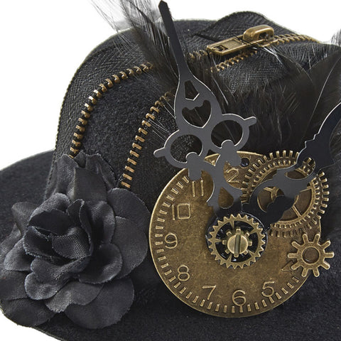 Atomic Black Steampunk Vintage Feathered Clock Hat