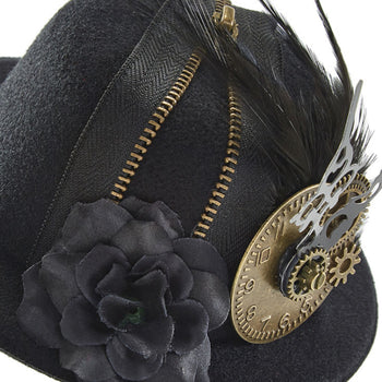 Atomic Black Steampunk Vintage Feathered Clock Hat