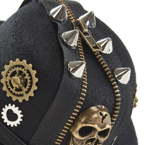 Atomic Black Zipped Skull Steampunk Hat