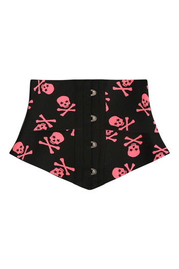 Atomic Black and Pink Crazy Skulls Underbust Corset | Halloween Outfit | Corset Outfit