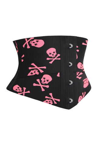 Atomic Black and Pink Crazy Skulls Underbust Corset | Halloween Outfit | Corset Outfit