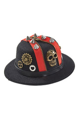 Atomic Black and Red Zipped Skull Steampunk Hat