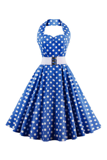 Atomic Blue Polka Dot Halter Dress
