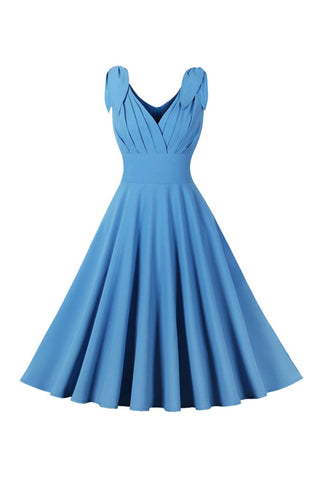 Atomic Blue Retro Ruched Midi Dress